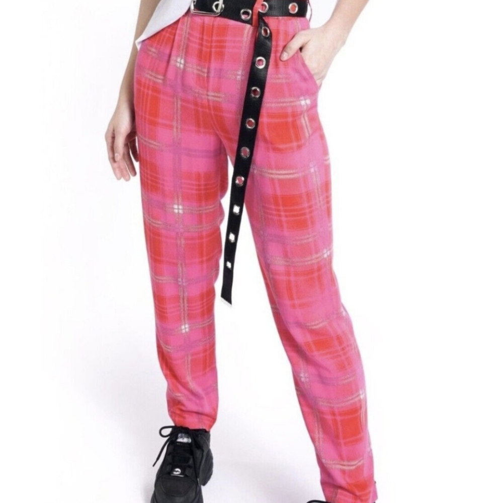 Wildfang Pink & Red Plaid Tapered Pants